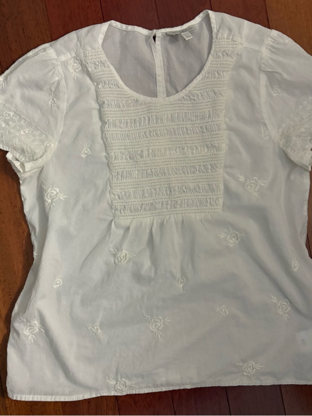 Lucky Brand Womens Boho Peasant Blouse XS White Cottagecore Embroidered Smocked - Picture 11 of 14